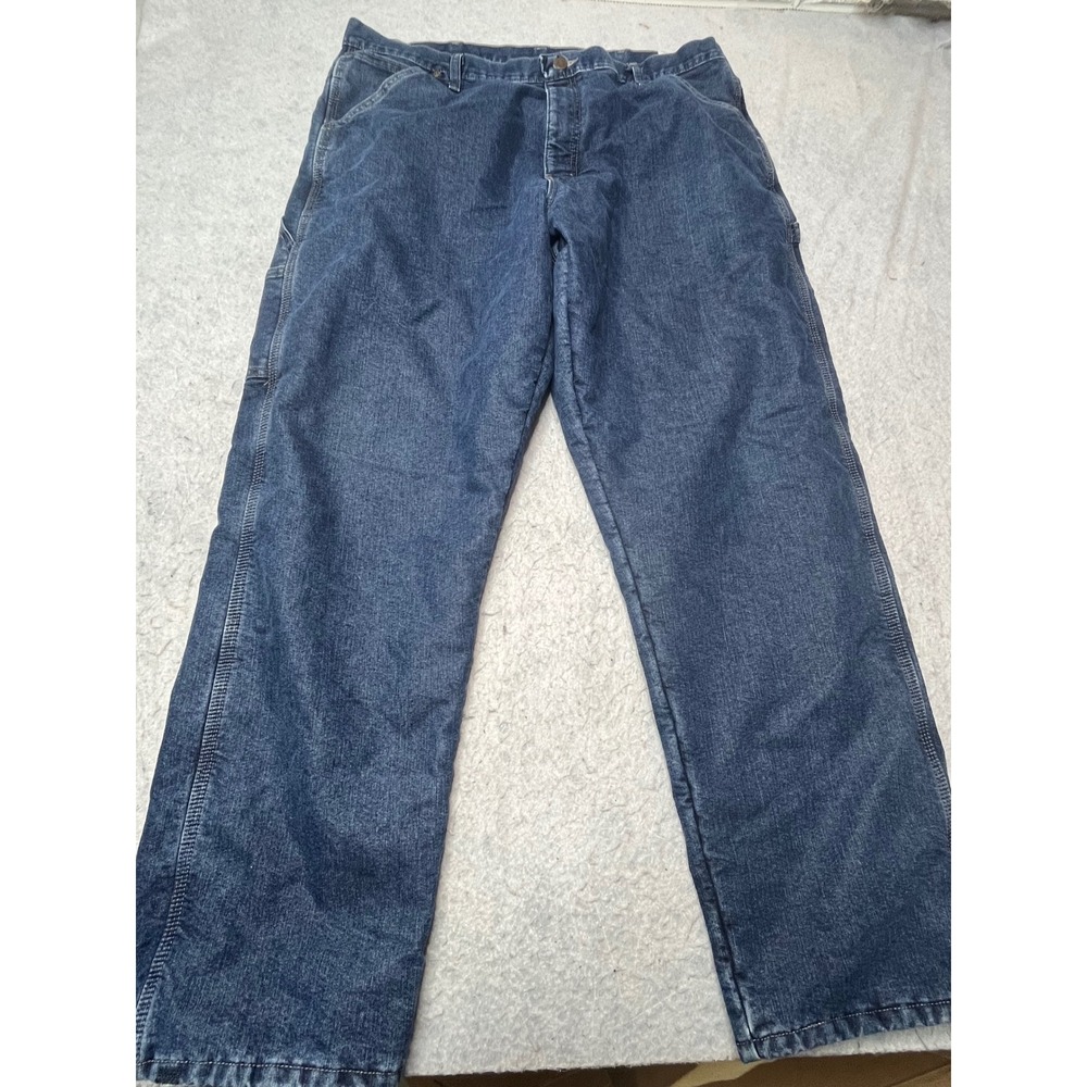 Wrangler Fleece Lined Carpenter Jeans Mens 38x32 Blue Denim Work‎ Pants 94GRWSW